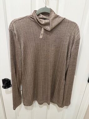 Ann Taylor Womens Ribbed Turtleneck Sweater in Heathered Brown